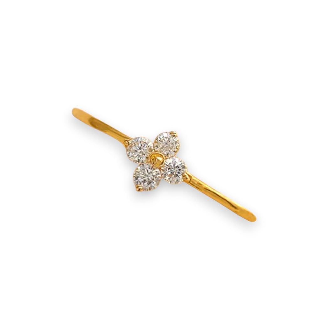 Ameya 925 Sterling Silver Four Leaf Clover Ring, Korean Style Minimalist Design, Dainty Crystal Finger Ring