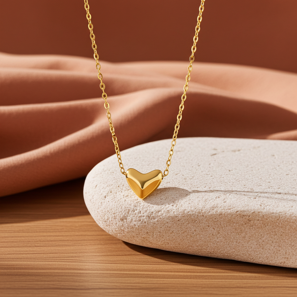 Ameya Heart - 18k gold plated sterling silver necklace, delicate luxury jewelry