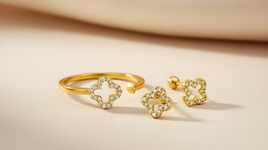 Ameya - The Clover Bundle (Ring + Earring) 18K Gold Plated on 925 Sterling Silver