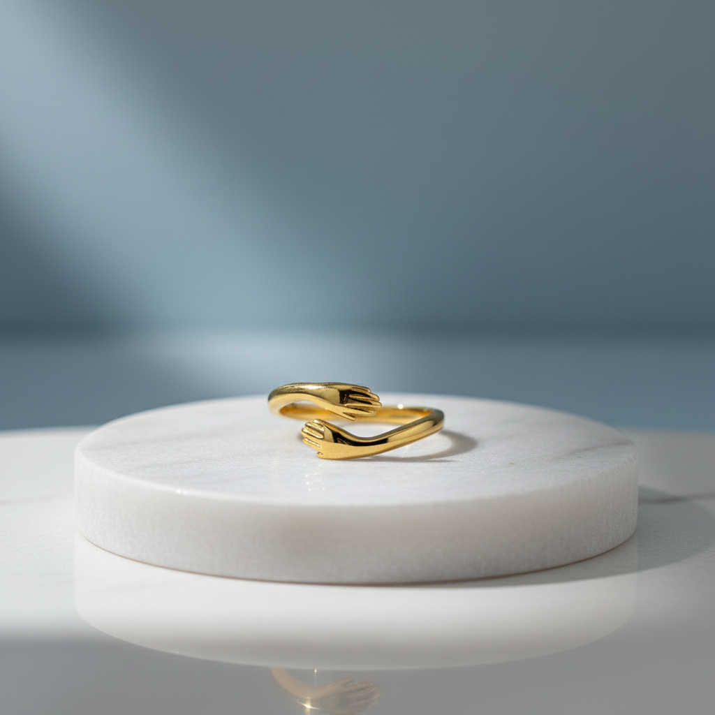 Ameya Adjustable 'Hug Ring' 18k Gold Plated Sterling Silver – Timeless Jewelry