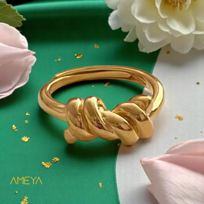 Ameya Twisted Knot Ring, 18K Gold Plated Silver, Adjustable Croissant Design