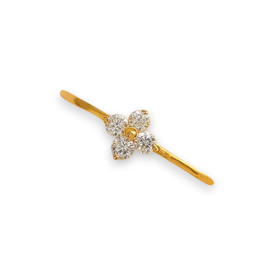 Ameya 925 Sterling Silver Four Leaf Clover Ring, Korean Style Minimalist Design, Dainty Crystal Finger Ring