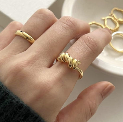 Ameya Twisted Knot Ring, 18K Gold Plated Silver, Adjustable Croissant Design