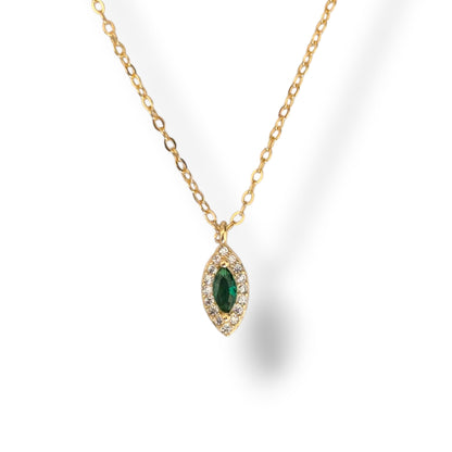 14k Gold-Plated Sterling Silver Necklace with Emerald Pendant & Crystal Accents – Elegant Marquise Design, Delicate Luxury Jewelry