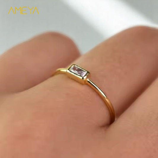 Ameya Size 6 - Stackable Ring- 18k Gold Plated Light Luxury Minimalist Korean Chic Zircon 925 Sterling Silver Ring