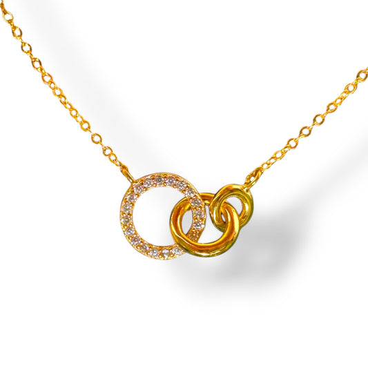 Ameya Interlocking Circles Necklace, 18K Gold Plated with Crystal Accents, Dainty Chain