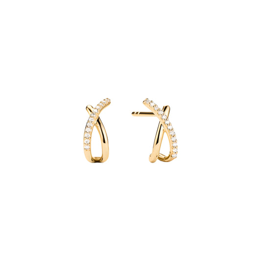 Ameya Gold Plated Cross Knot Stud Earrings, 925 Sterling Silver, Designer Crystal