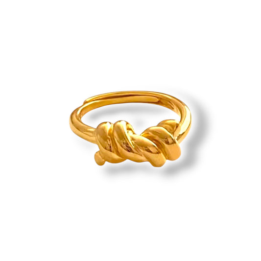 Ameya Twisted Knot Ring, 18K Gold Plated Silver, Adjustable Croissant Design