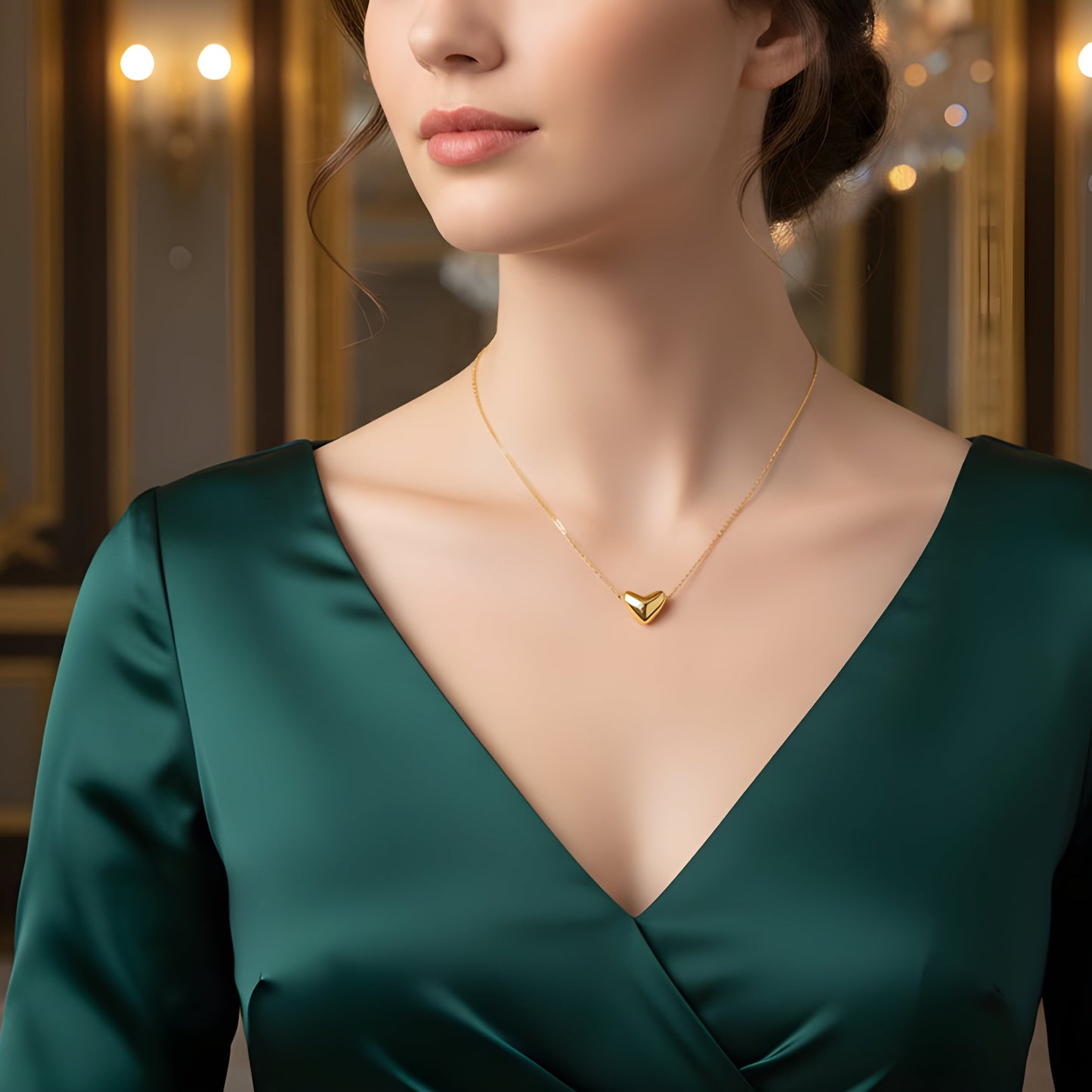 Ameya Heart - 18k gold plated sterling silver necklace, delicate luxury jewelry