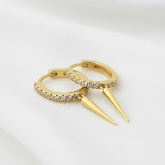 Ameya 18k Gold Plated Spike Huggie Hoop Earrings - 925 Sterling Silver
