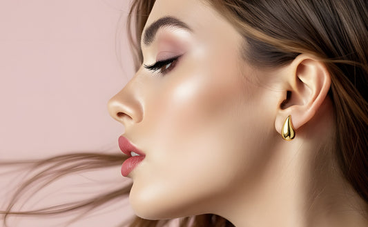 Ameya Teardrop Earrings, 18k Gold Plated, 925 Sterling Silver, Modern Design