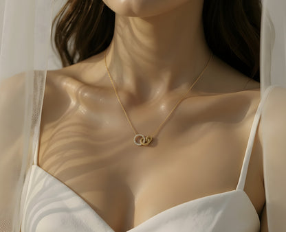 Ameya Interlocking Circles Necklace, 18K Gold Plated with Crystal Accents, Dainty Chain